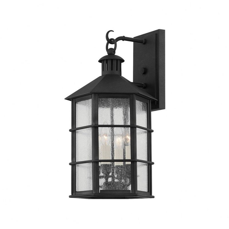 French Iron Black 4-Light Wall Sconce with Clear Seeded Glass Shade