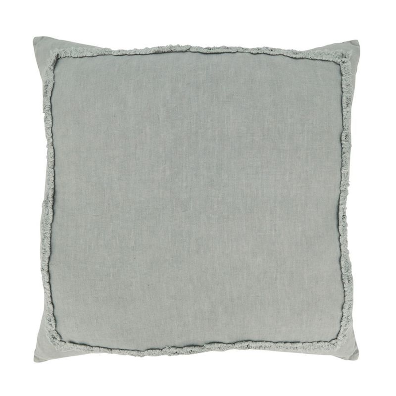 Blue Linen Ruffled Square Throw Pillow, 20x20