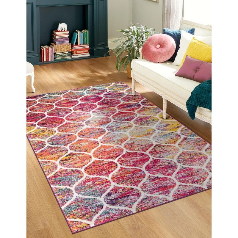 Trellis Dream Multicolor Rectangular Synthetic Area Rug