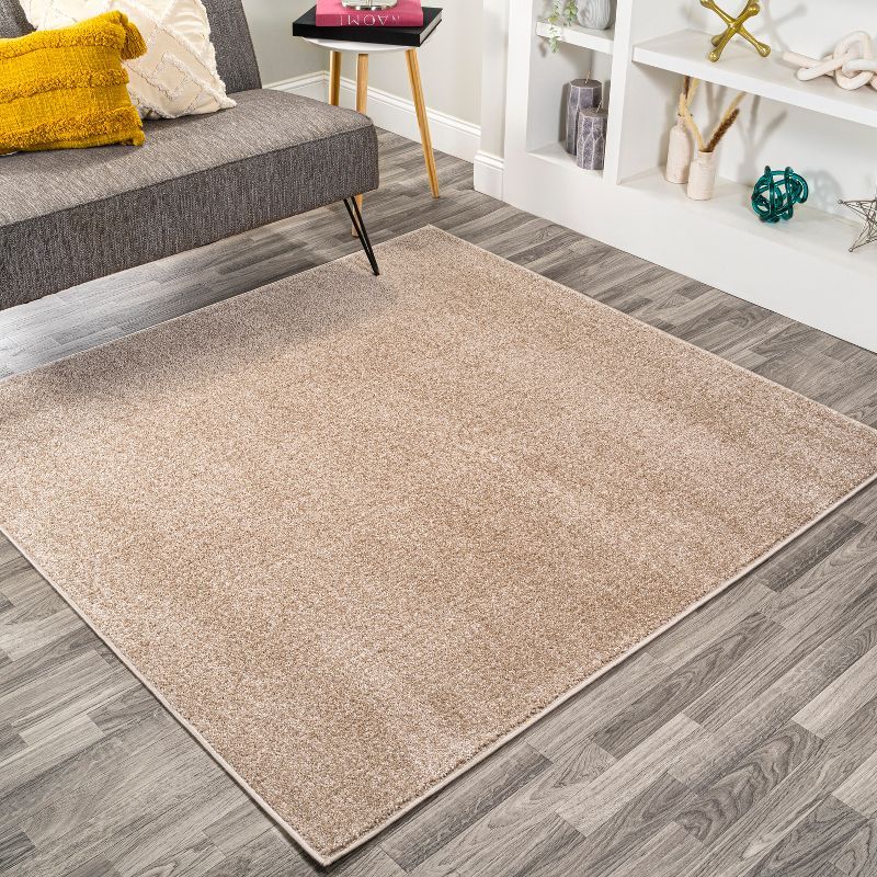 Beige Synthetic Square Easy Care Stain-resistant Area Rug