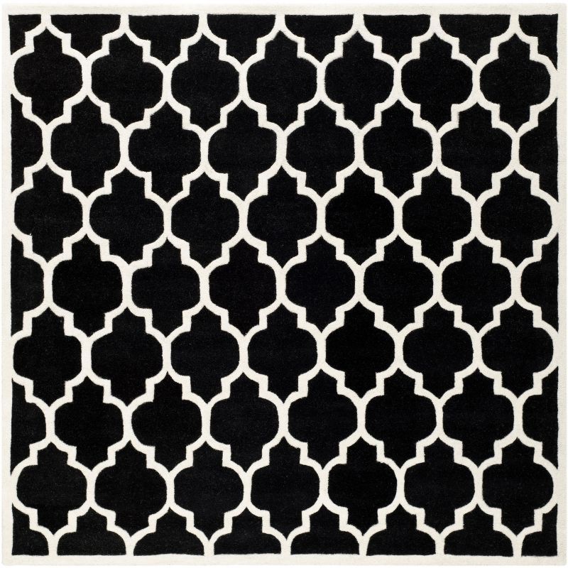 Black and Ivory Hand-Tufted Wool Square Rug