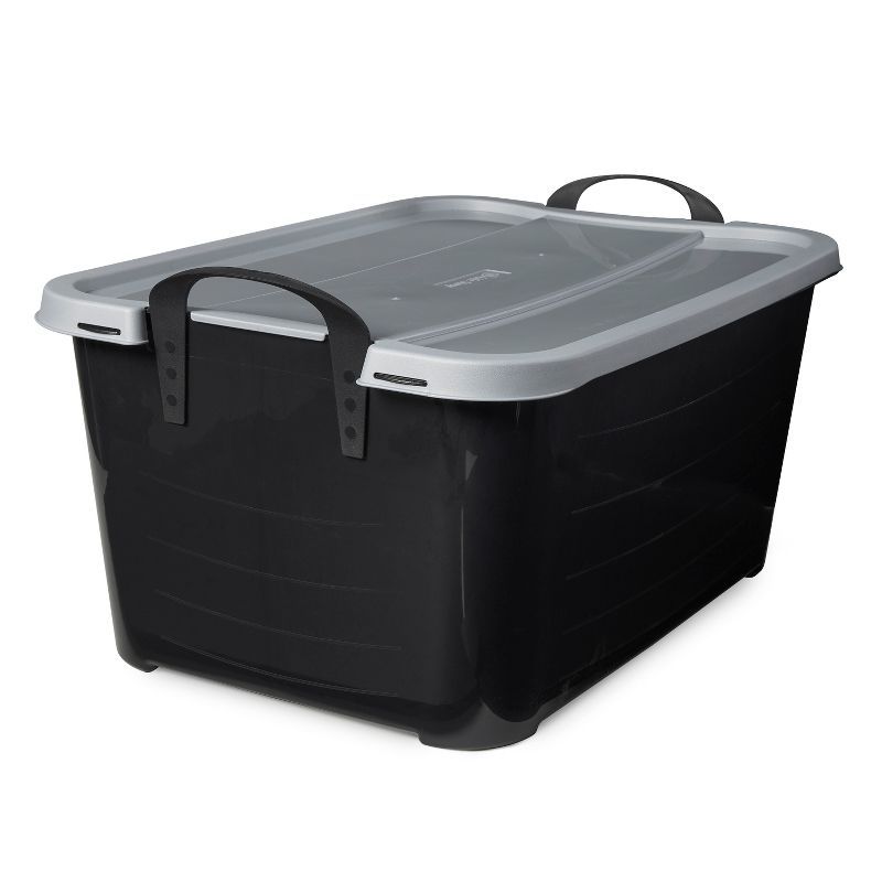 Black and Gray Stackable Plastic Lidded Storage Box for Kids, 55 Quart