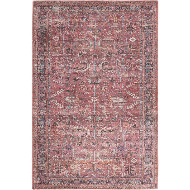 Brick Red Floral Flat Woven Cotton Chenille Rug 6' x 9'