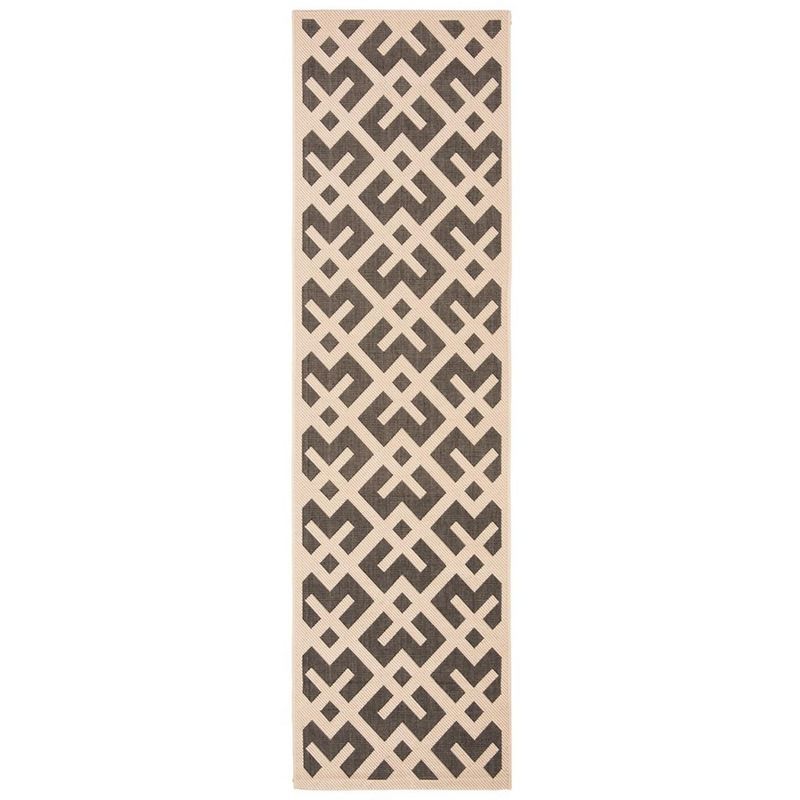 Black and Beige Geometric Synthetic Outdoor Area Rug