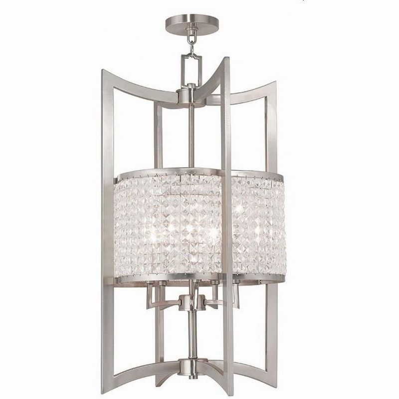 Grammercy Brushed Nickel 17" Drum Lantern with Crystal Shade