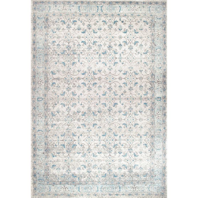 Vintage Aqua Blue Distressed 8' x 10' Synthetic Area Rug