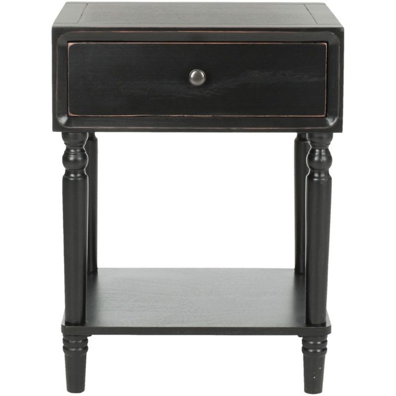 Siobhan Black Pine Wood End Table with Storage