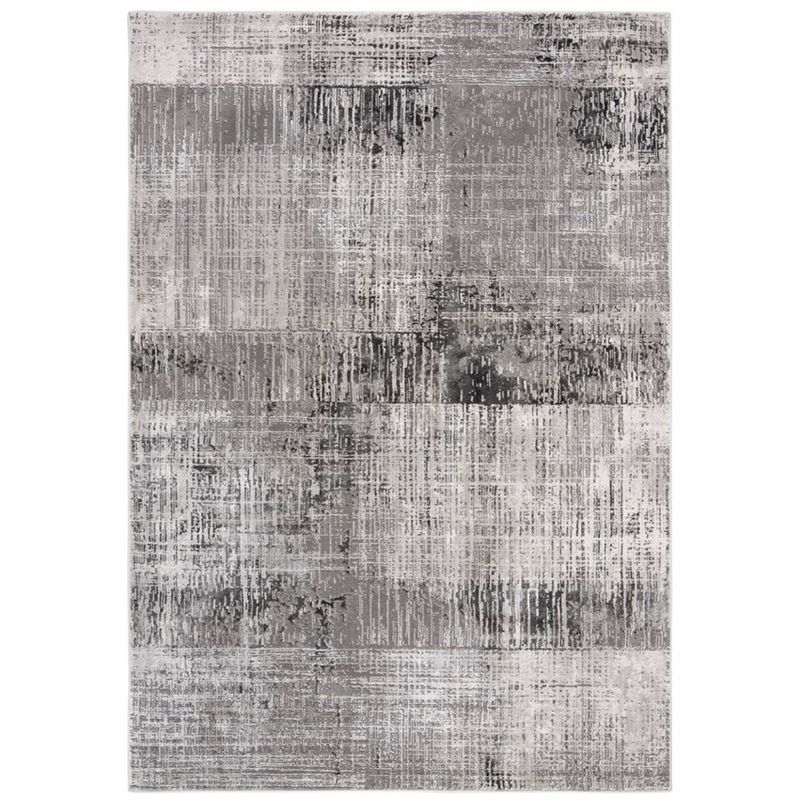 Gray and Dark Gray Abstract Synthetic Area Rug