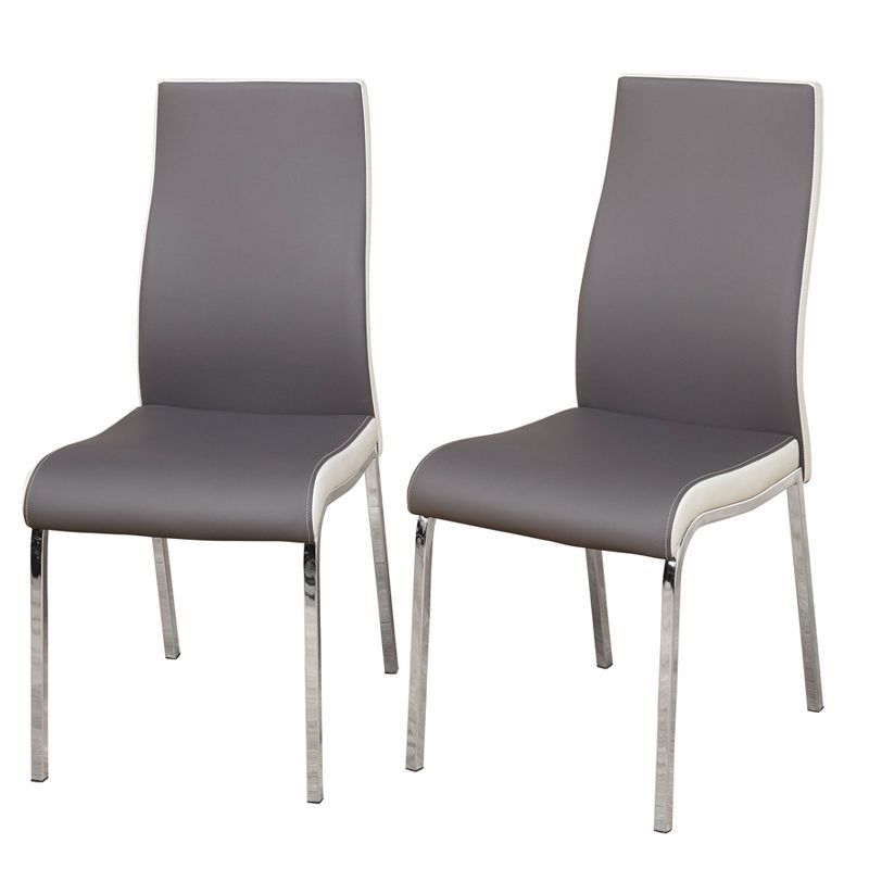 Set of 2 Gray and White Faux Leather Dining Chairs