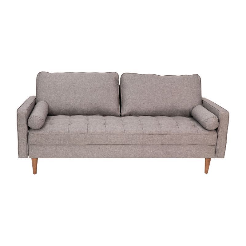 Slate Gray Mid-Century Modern Faux Linen Sofa with Wood Legs