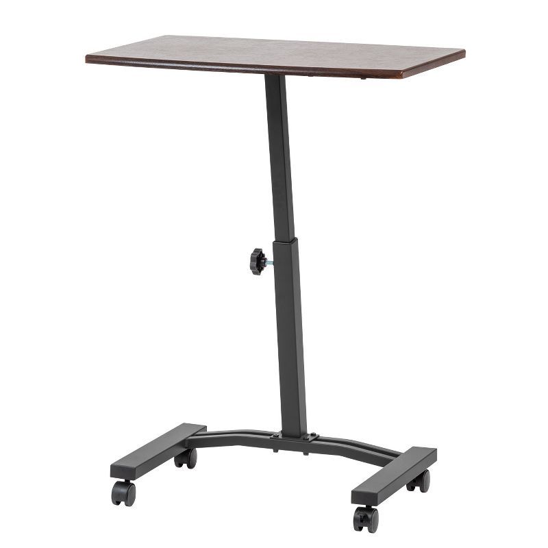 Brown Adjustable Height Mobile Laptop Cart with Wood Top