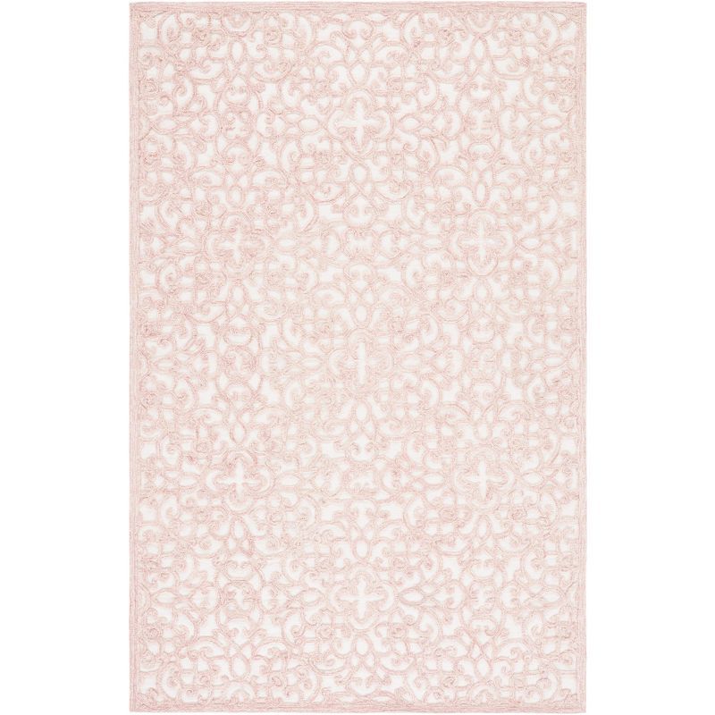 Ivory and Pink Hand-Tufted Wool 3' x 5' Area Rug