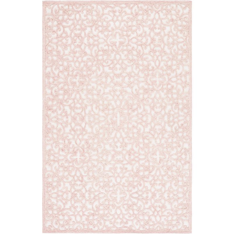 Ivory and Pink Hand-Tufted Wool 3' x 5' Area Rug