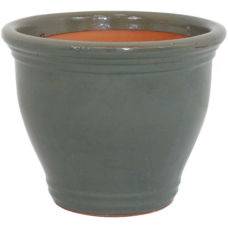 Sunnydaze Studio 15" High-Fired Glazed Gray Ceramic Planter