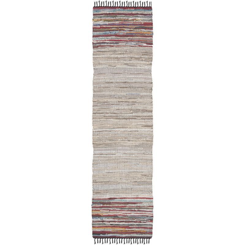 Multicolor Cotton and Leather Flat Woven Reversible Rug