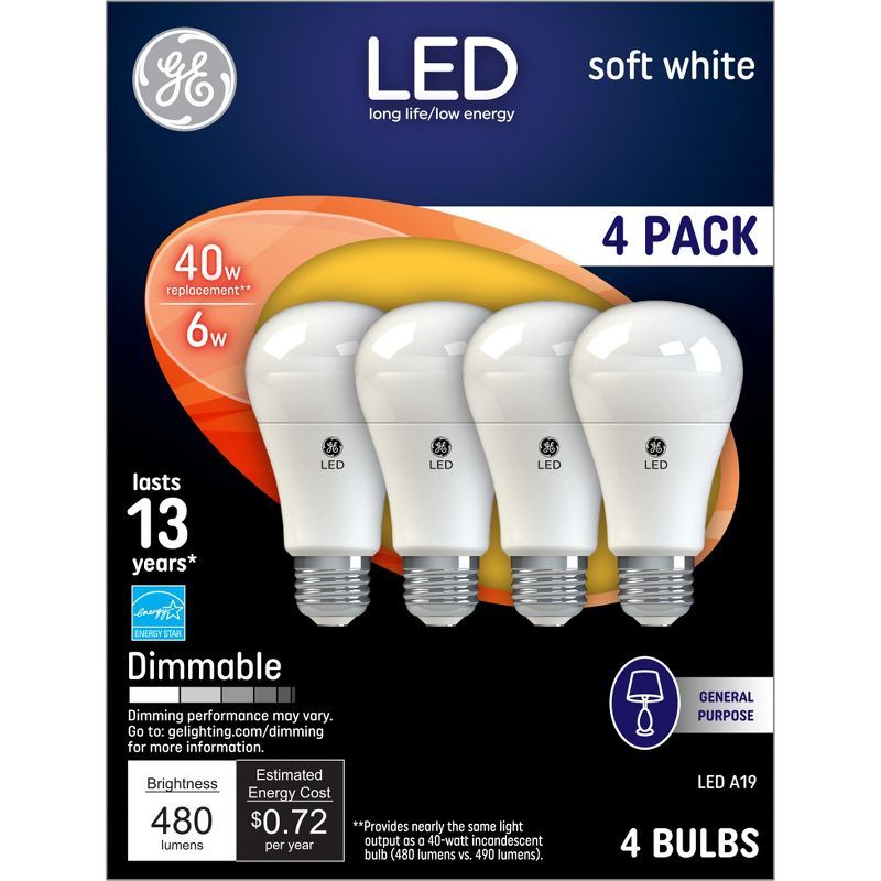 GE 4-Pack Soft White Dimmable LED Light Bulbs