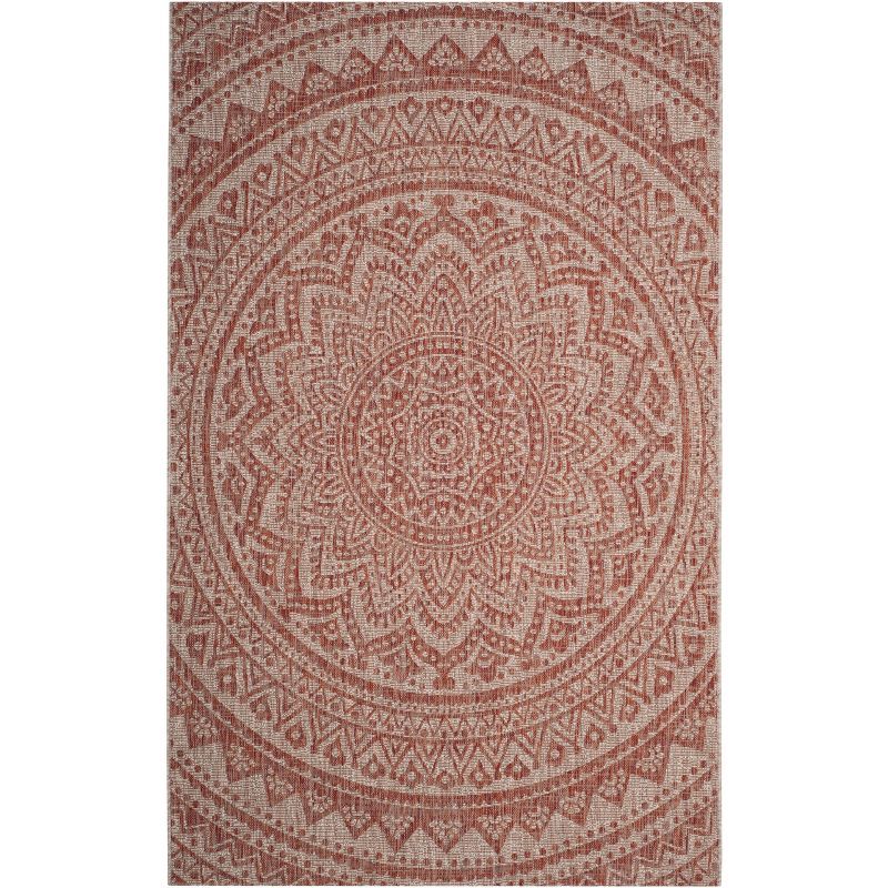 Reversible Flat Woven Indoor/Outdoor Rug in Light Beige/Terracotta - 4' x 5'7"
