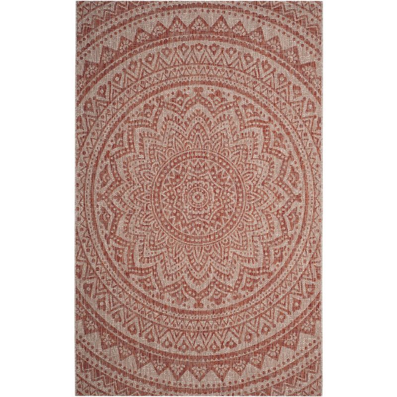 Reversible Flat Woven Indoor/Outdoor Rug in Light Beige/Terracotta - 4' x 5'7"