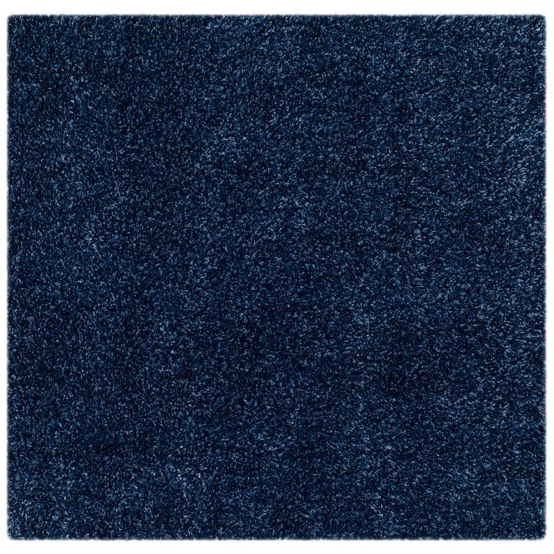 Navy Square Synthetic Easy-Care Hand-Knotted Shag Rug