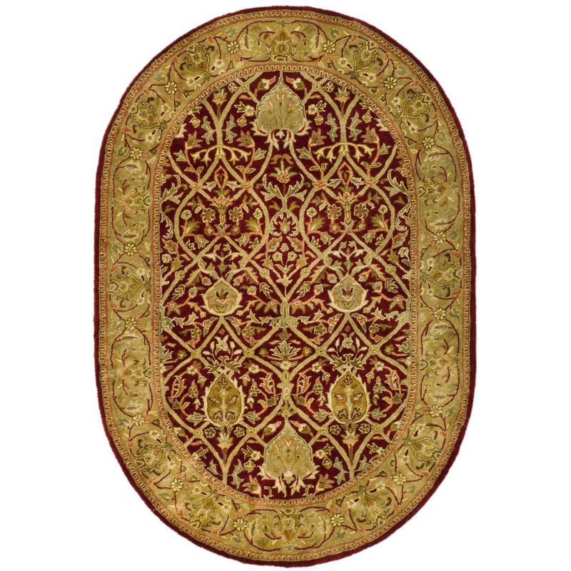 Oval Red and Gold Hand-Tufted Wool Area Rug