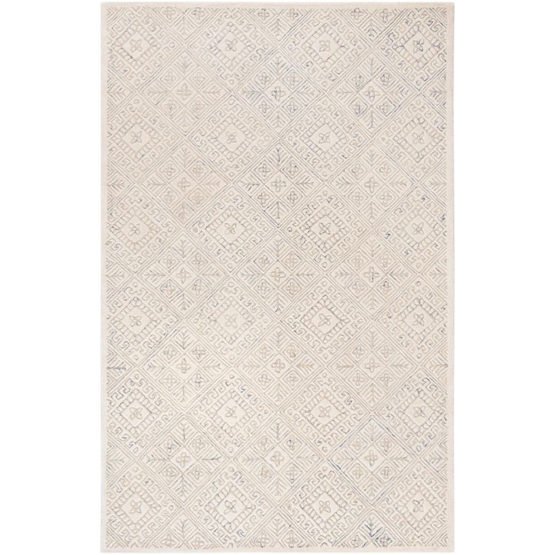 Ivory Beige Hand-Tufted Wool Area Rug 5' x 8'