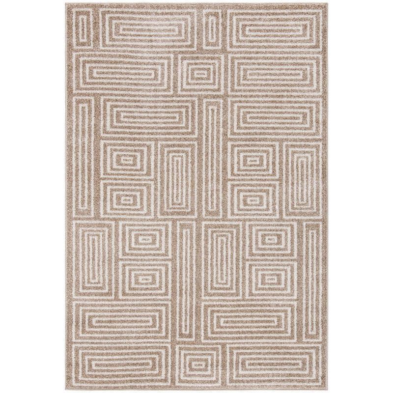 Wheat and Beige Rectangular 4' x 6' Geometric Area Rug