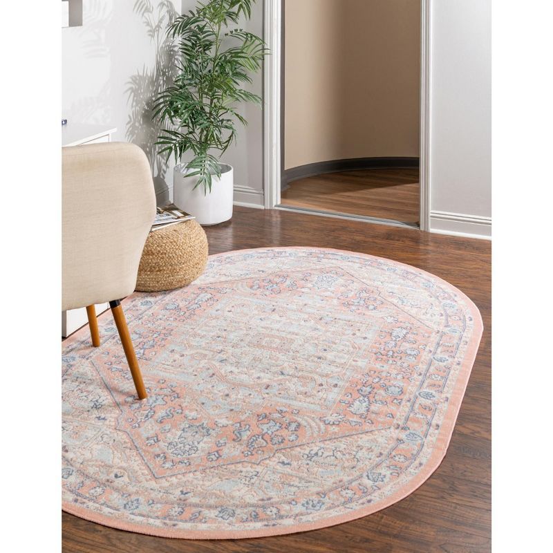 Powder Pink Oval Medallion Easy Care Kids Rug