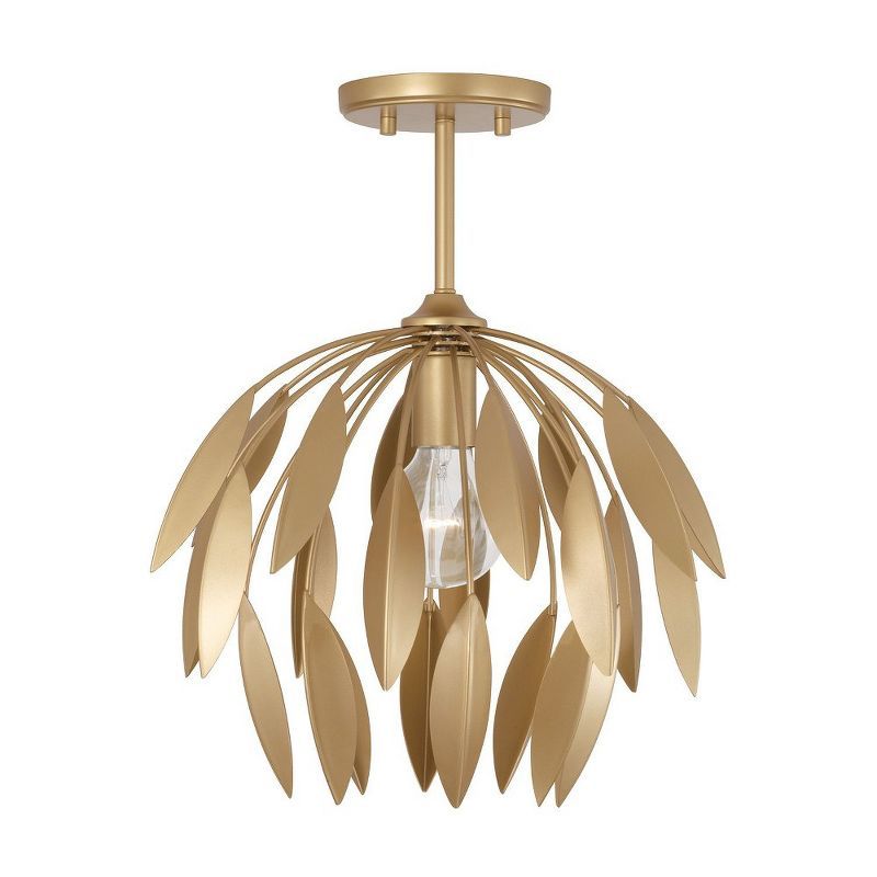 Buffed Gold Leaf Design 1-Light Pendant with Glass Shade