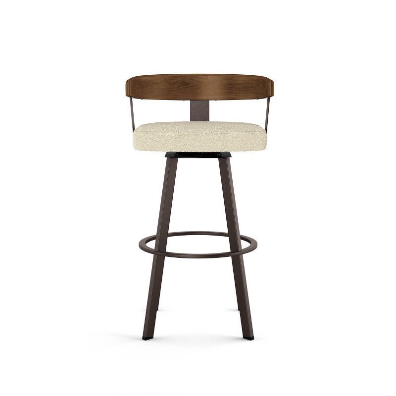 Lars 30'' Swivel Bar Stool in Cream Bouclé and Brown Wood