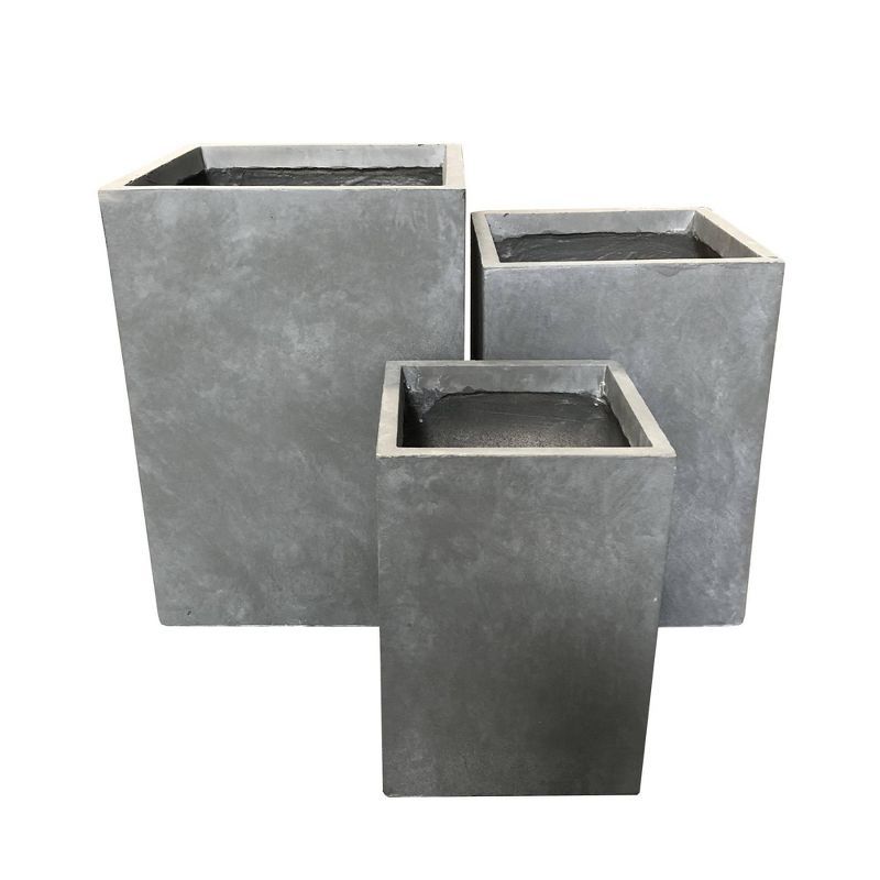 Set of 3 Slate Gray Lightweight Concrete Square Planters