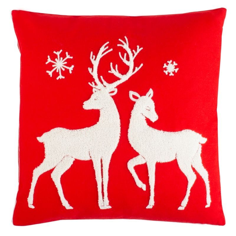 Mitzi Red and White Cotton Reindeer Holiday Pillow