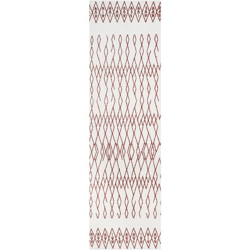 Ivory and Rust Geometric Cotton Runner Rug 2'3" x 6'