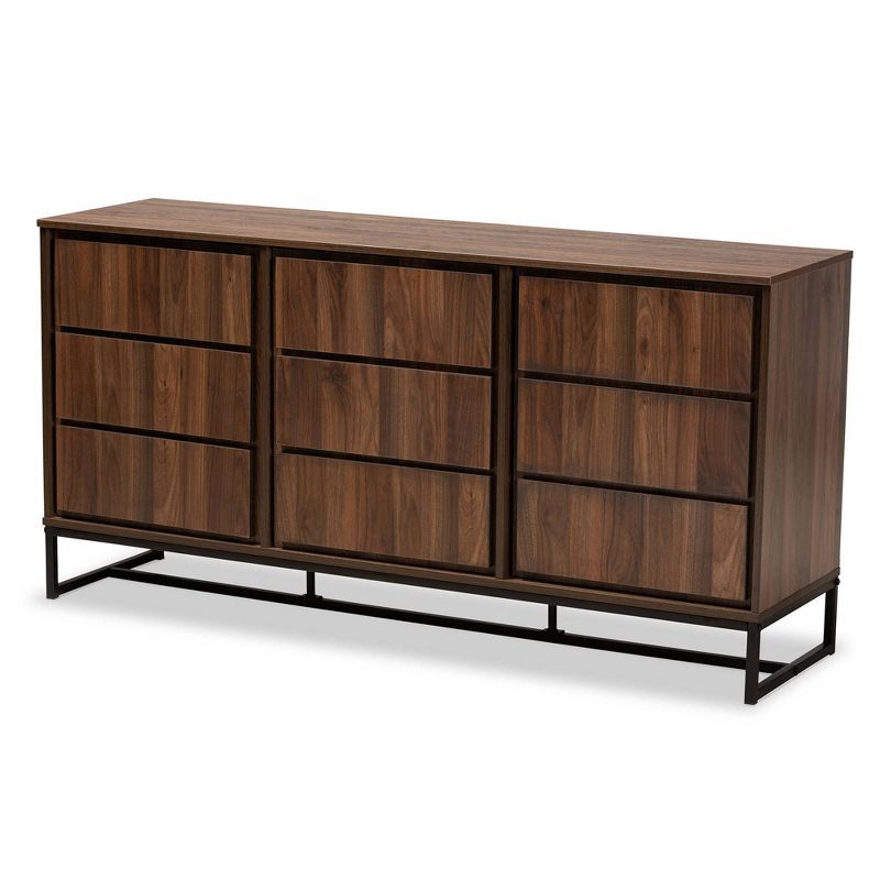 Neil Walnut Brown and Black Metal 3-Door Dining Sideboard