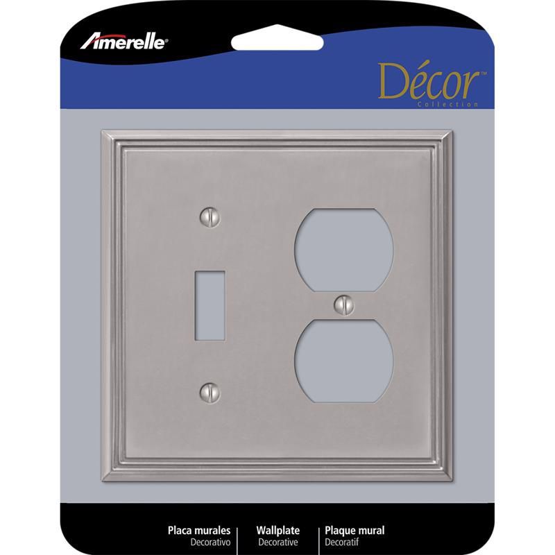 Brushed Nickel 2-Gang Metal Toggle and Duplex Wall Plate