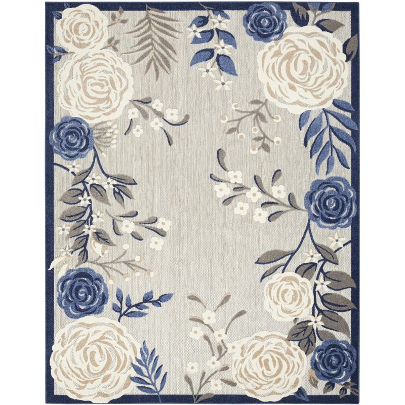 Aloha Blue/Grey Floral Power-Loomed Outdoor Rug 6' x 9'