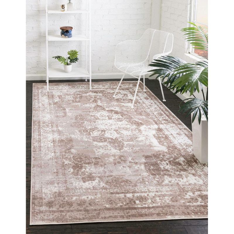 Beige 6'x9' Rectangular Synthetic Easy-Care Stain-Resistant Rug