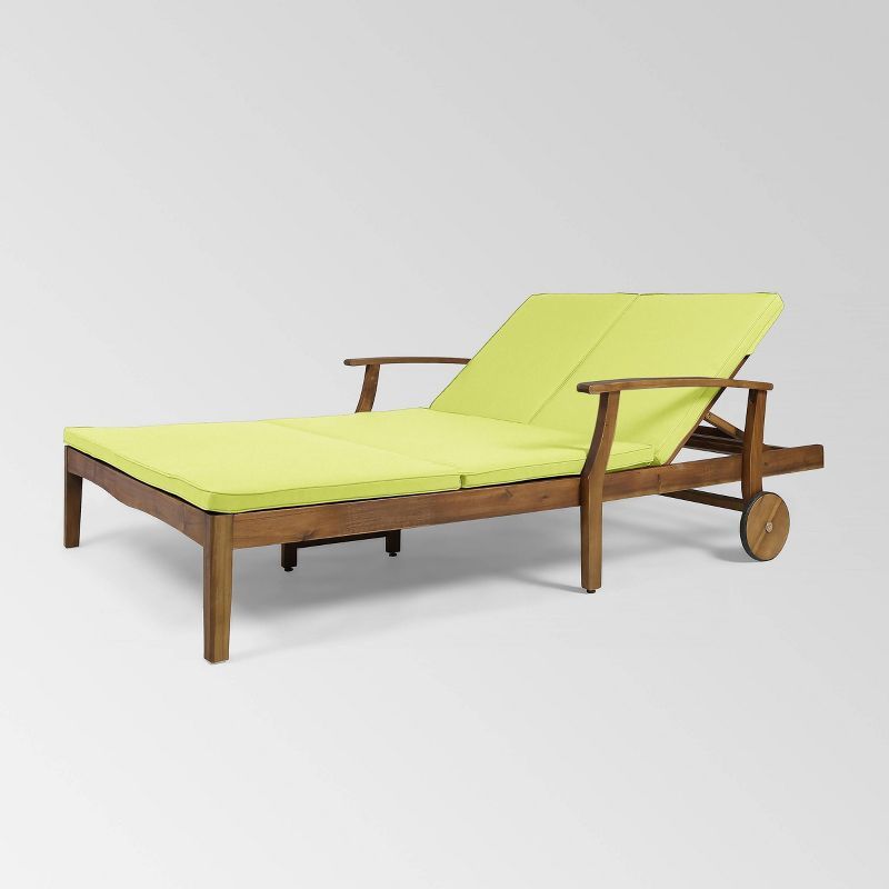 Perla Teak and Green Acacia Wood Double Chaise Lounge