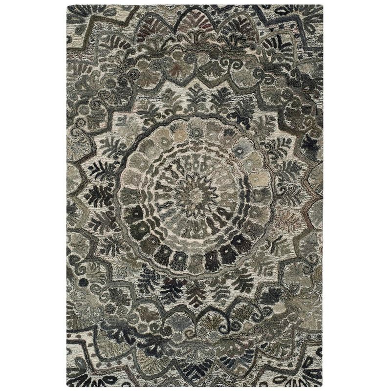 Grey Multicolor Hand-Tufted Wool Rectangular Area Rug