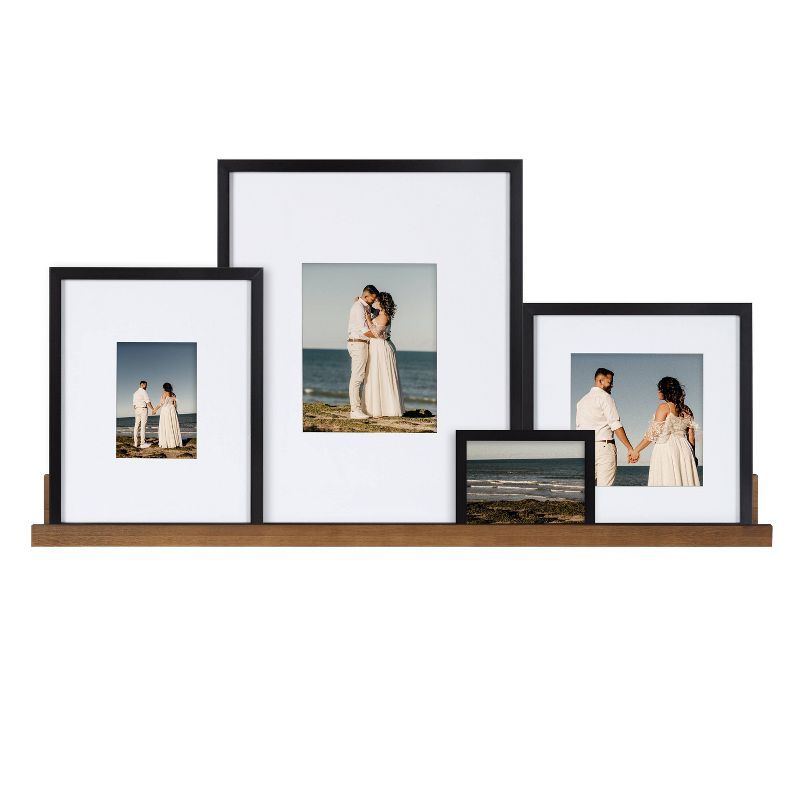Rustic Brown and Black Wood Gallery Frame Set with Shelf