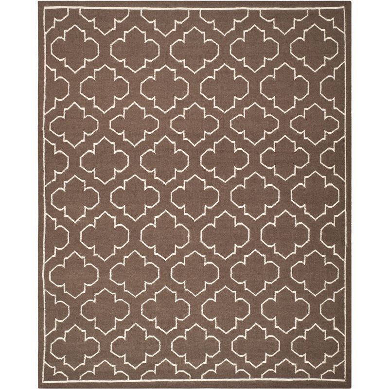 Brown and Ivory Geometric Wool Flatweave 8' x 10' Area Rug