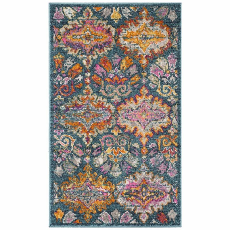 Reversible Blue and Orange Synthetic 3' x 5' Area Rug