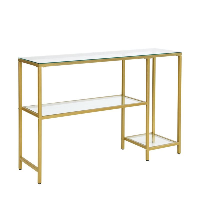 Gold Metal and Glass Console Table with Shelves