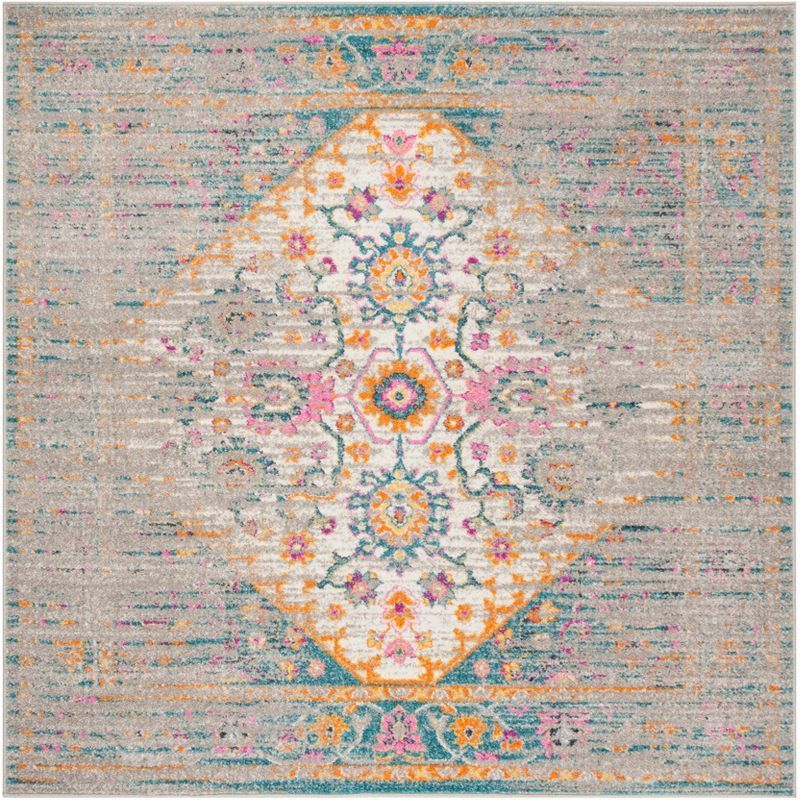 Light Grey Fuchsia Synthetic Square Area Rug 6'-7"