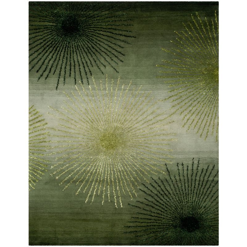 Handmade Tufted Woolen Splendor Area Rug in Green/Multi, 8'3" x 11'