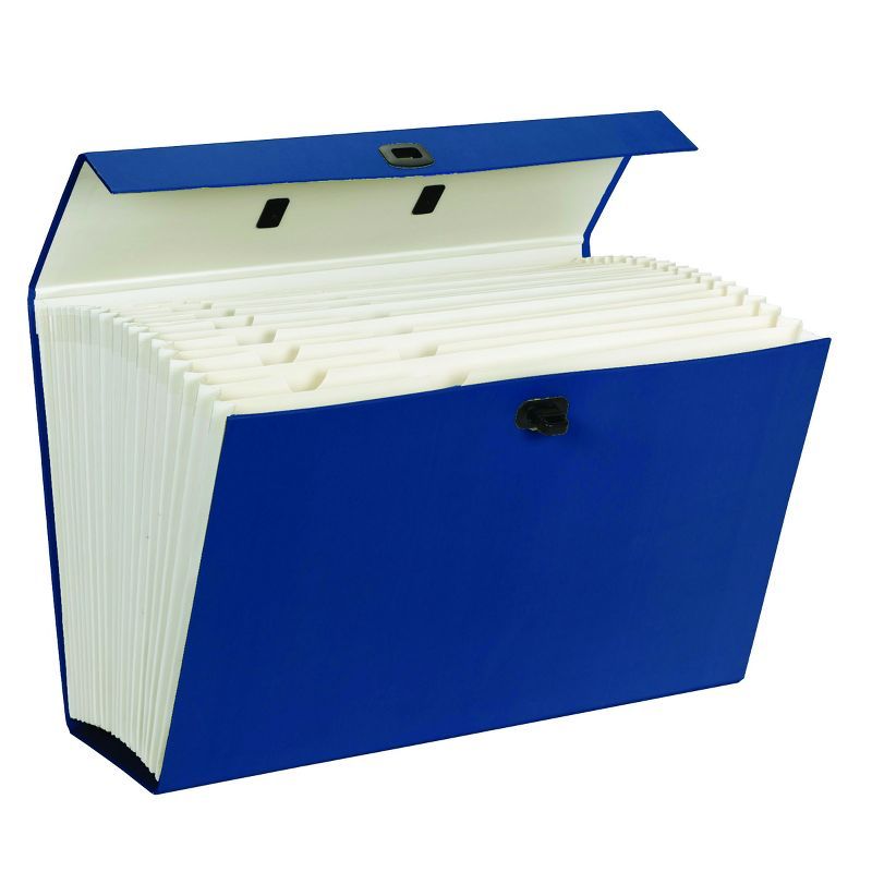 Blue Portable Expanding File Box with 19 Pockets