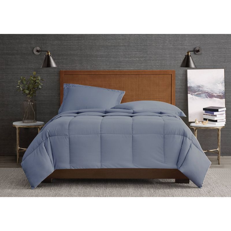 King Blue Microfiber Down Alternative Bedspread Set