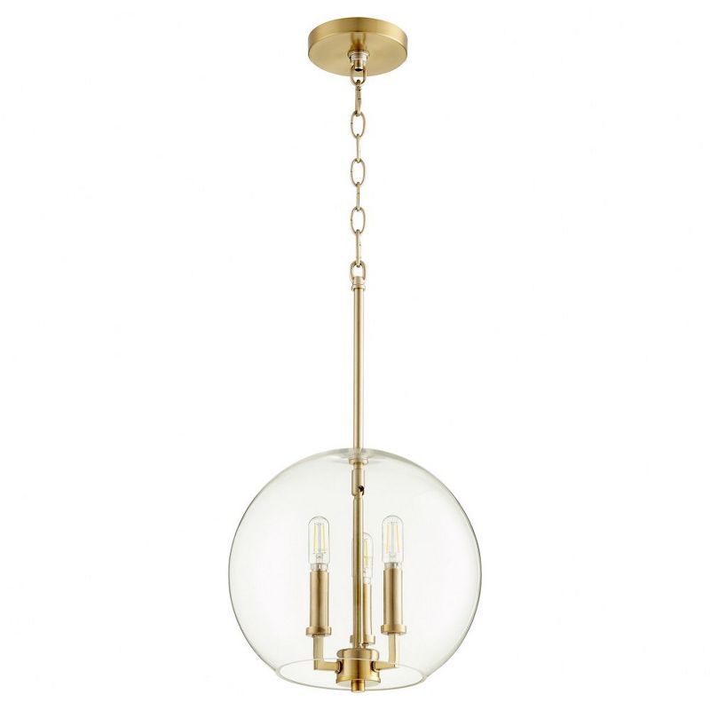 Aged Brass 3-Light Globe Pendant with Clear Glass