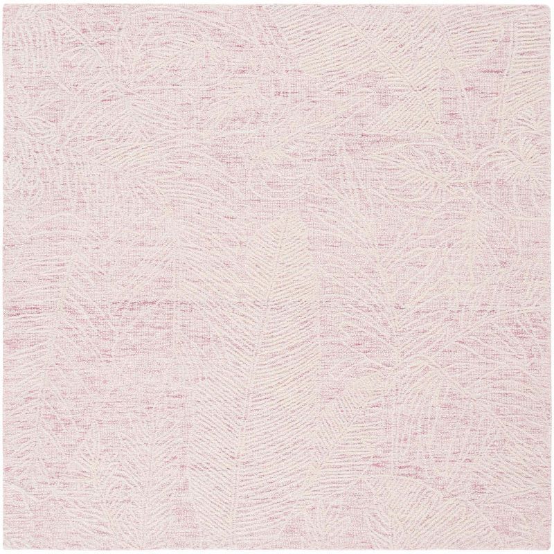 6' Square Pink and Ivory Hand-Tufted Wool Area Rug