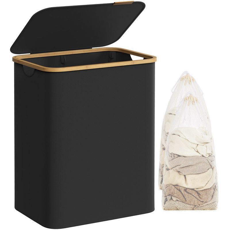 Ink Black Collapsible Bamboo Laundry Hamper with Lid