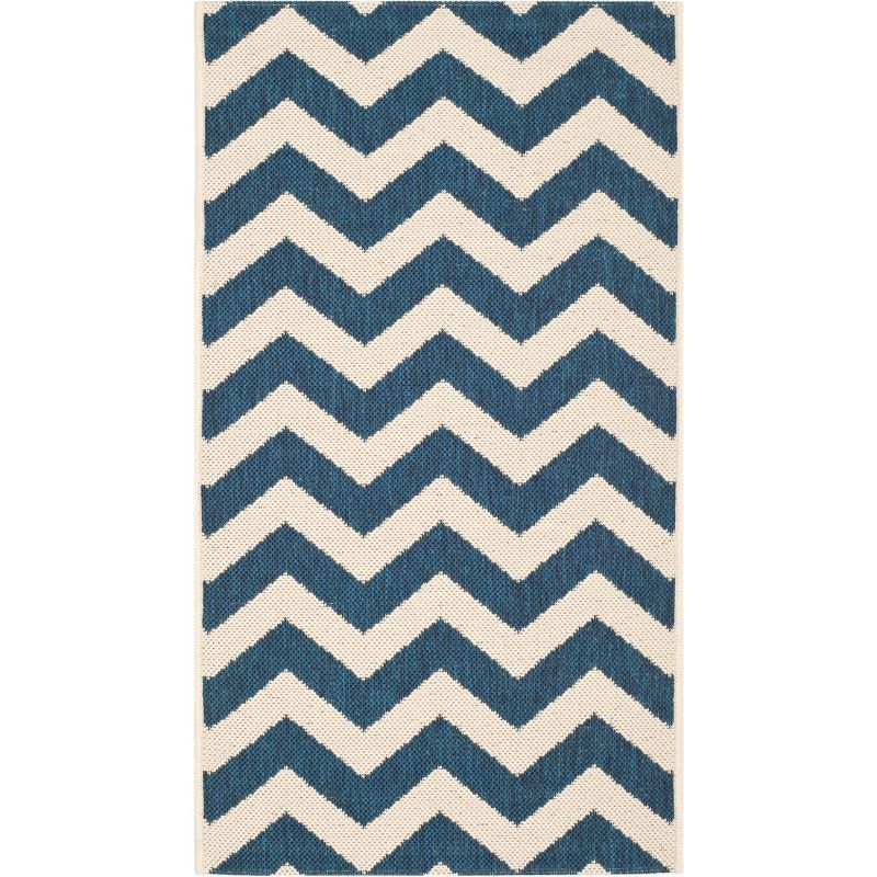 Navy and Beige Chevron Indoor/Outdoor Area Rug